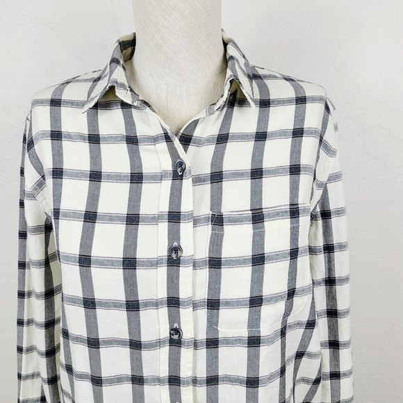 Marine Layer Shirt M Black White Plaid Button-Front Collared Long Sleeve Top - Picture 4 of 7